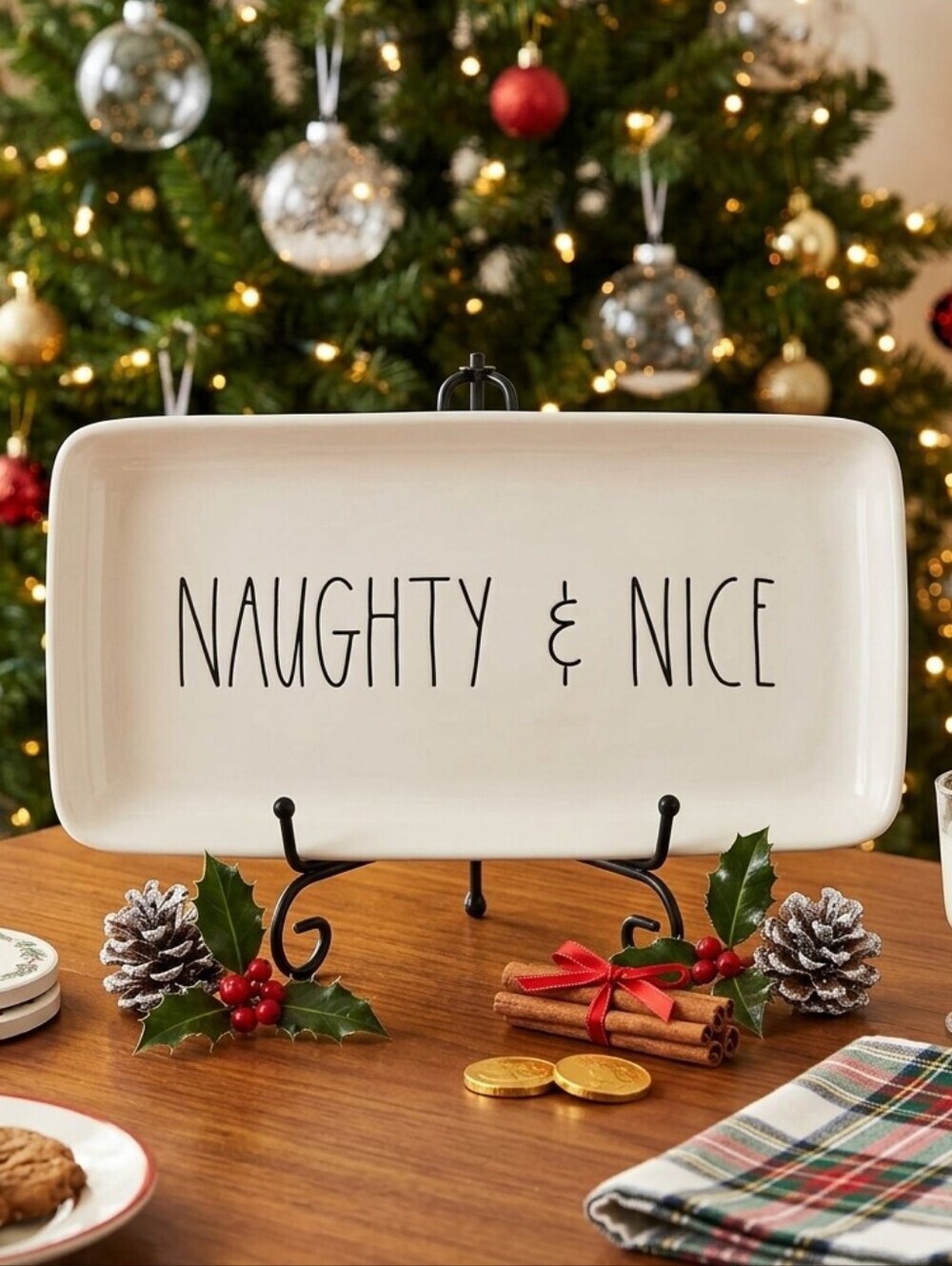 RAE DUNN "Naughty & Nice" Rectangular Ceramic Serving Platter